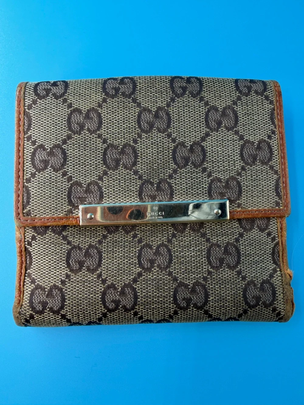 Gucci Compact Monogram Wallet Snap Canvas Silver Hardware Bifold